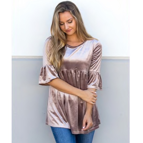 Tickled Teal Tops - Tickled Teal • Champagne Velvet Blouse